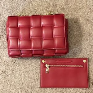 Red color 2 pc set woven crossbody